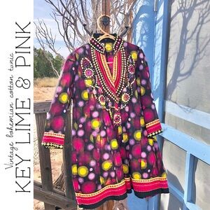 Vintage Key Lime & Pink Bohemian Tunic Blouse